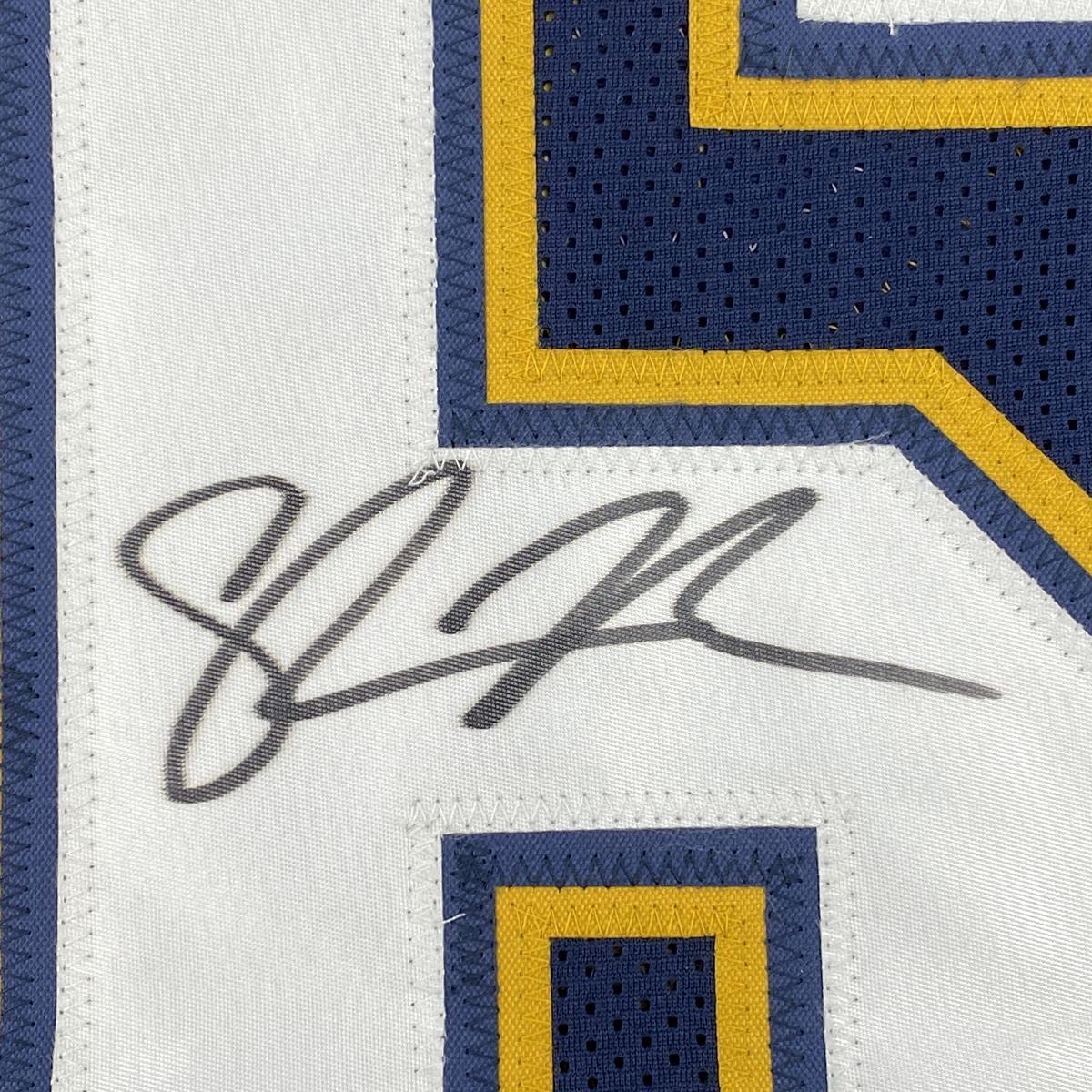 Autographed/Signed Shawne Merriman San Diego Dark Blue Football Jersey Beckett BAS COA