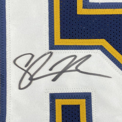 Autographed/Signed Shawne Merriman San Diego Dark Blue Football Jersey Beckett BAS COA