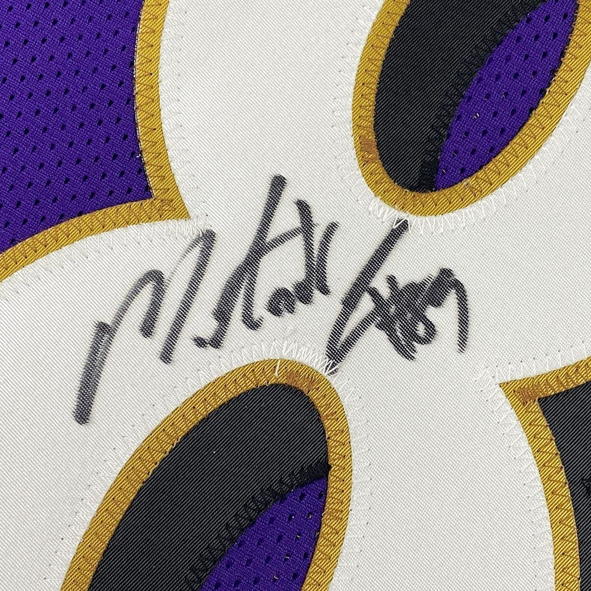 Framed Autographed/Signed Mark Andrews 33x42 Baltimore Purple Football Jersey Beckett BAS COA