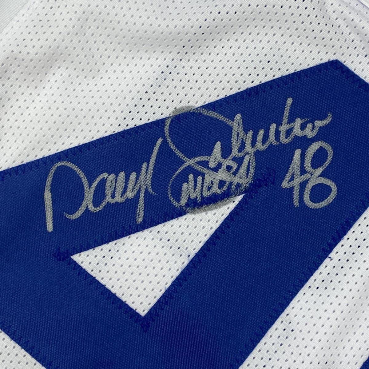 Framed Autographed/Signed Daryl Moose Johnston 33x42 Dallas White Football Jersey Beckett BAS COA