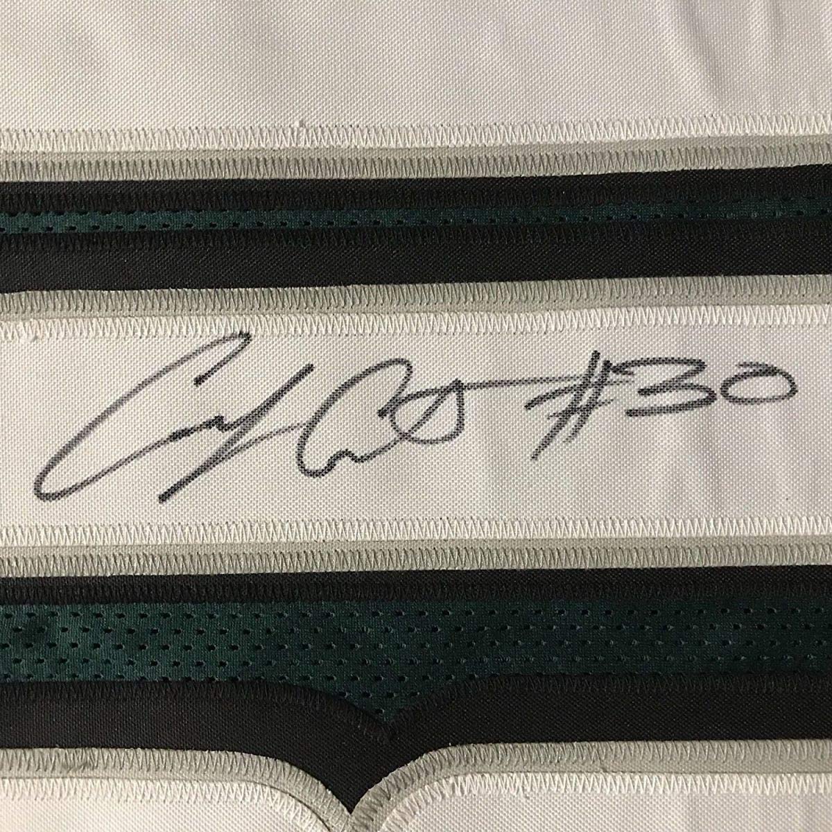 Framed Autographed/Signed Corey Clement 33x42 Philadelphia Eagles Green Football Jersey JSA COA