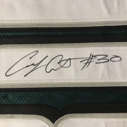 Framed Autographed/Signed Corey Clement 33x42 Philadelphia Eagles Green Football Jersey JSA COA