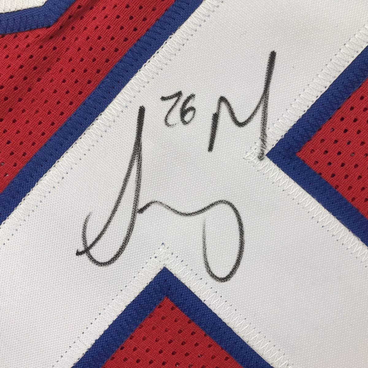 Framed Autographed/Signed Sony Michel 33x42 New England Red Football Jersey JSA COA