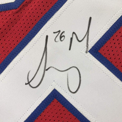 Framed Autographed/Signed Sony Michel 33x42 New England Red Football Jersey JSA COA