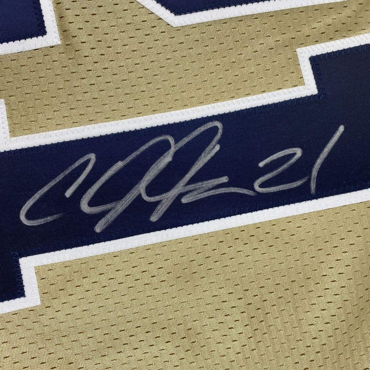 Framed Autographed/Signed Calvin Johnson 33x42 Georgia Tech Gold College Football Jersey Beckett BAS COA