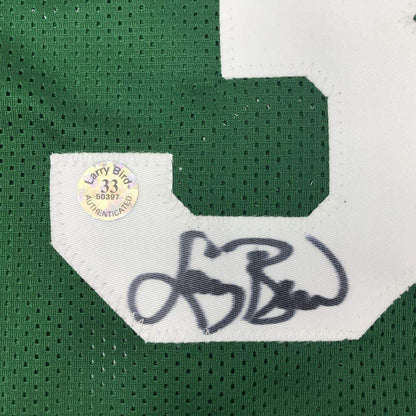 Framed Autographed/Signed Larry Bird 33x42 Boston Green Basketball Jersey Athlete Hologram COA