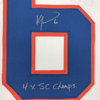 Framed Autographed/Signed Ken Morrow 4x SC Champs 33x42 New York White Hockey Jersey JSA COA