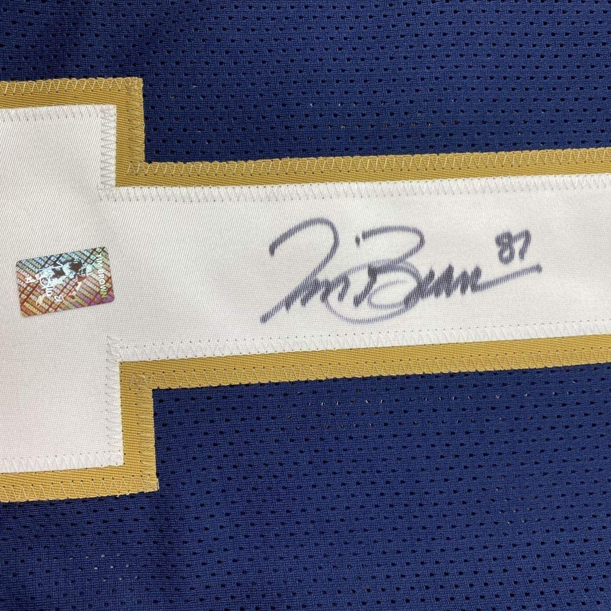 Framed Autographed/Signed Tim Brown 33x42 Notre Dame Blue College Football Jersey GTSM COA Holo Only