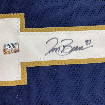 Framed Autographed/Signed Tim Brown 33x42 Notre Dame Blue College Football Jersey GTSM COA Holo Only