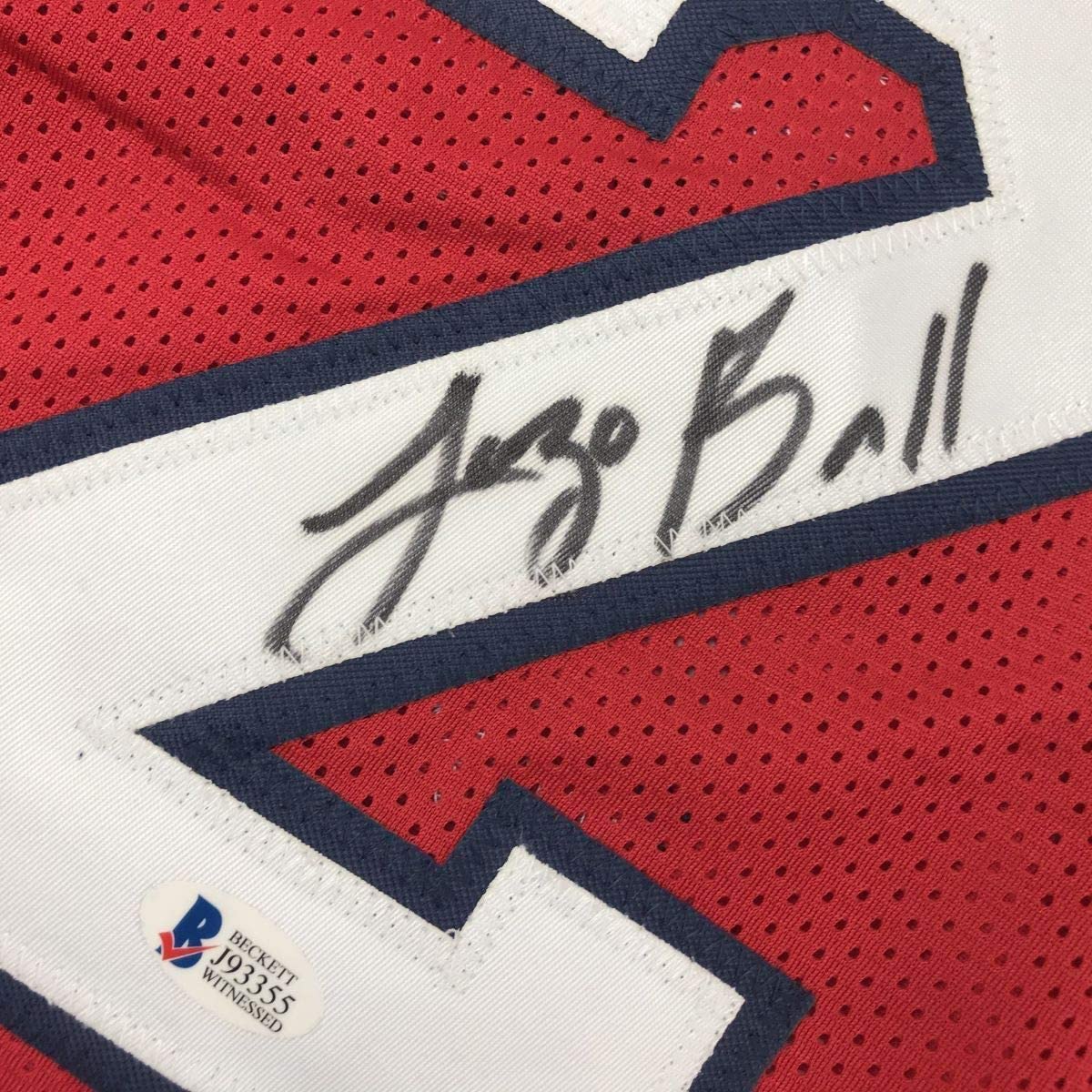 Framed Autographed/Signed Lonzo Ball 33x42 New Orleans Red Basketball Jersey Beckett BAS COA