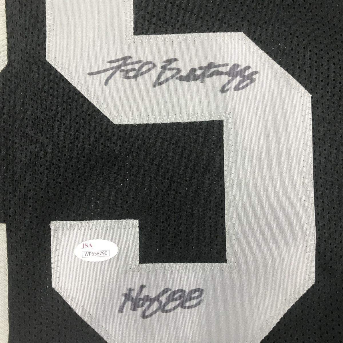 Framed Autographed/Signed Fred Biletnikoff HOF 88 33x42 Oakland Black Football Jersey JSA COA