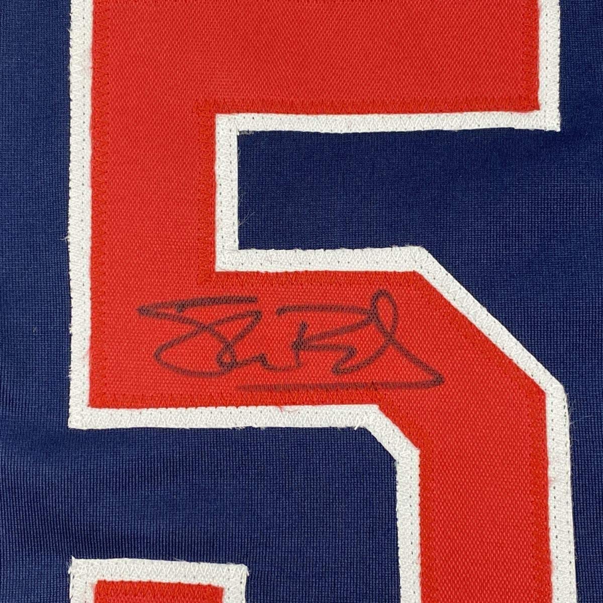 Framed Autographed/Signed Shane Bieber 33x42 Cleveland Blue Baseball Jersey JSA COA