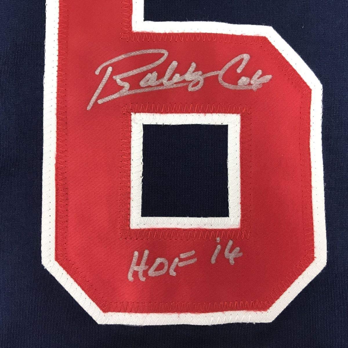 Framed Autographed/Signed Bobby Cox HOF 14 33x42 Atlanta Blue Baseball Jersey JSA COA