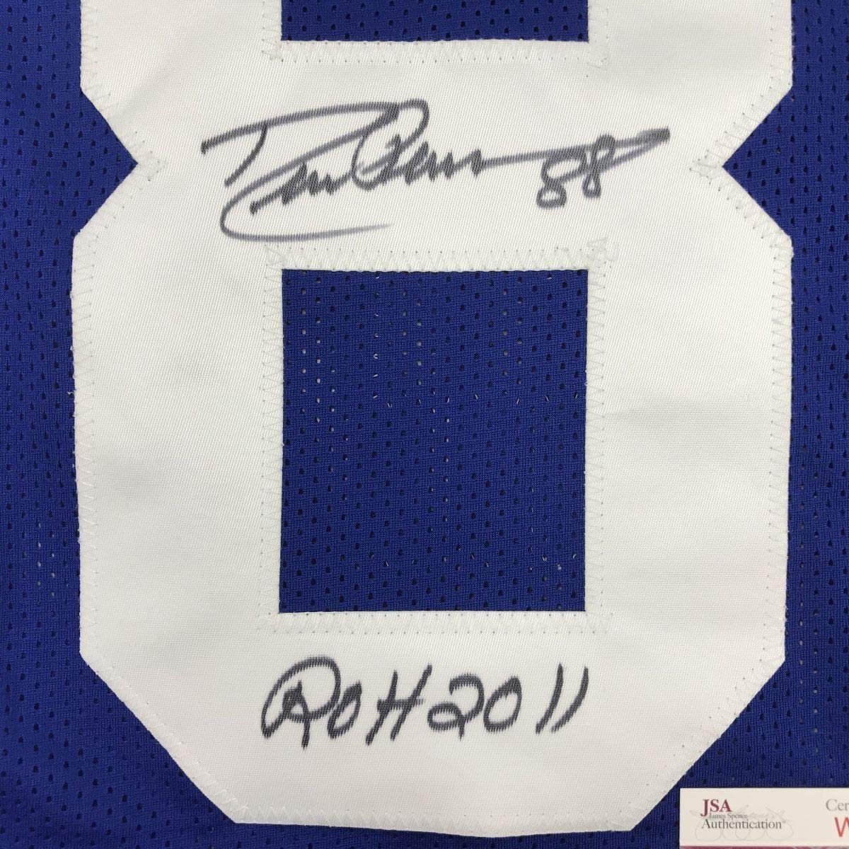 Framed Autographed/Signed Drew Pearson ROH 2011 33x42 Dallas Blue Football Jersey JSA COA
