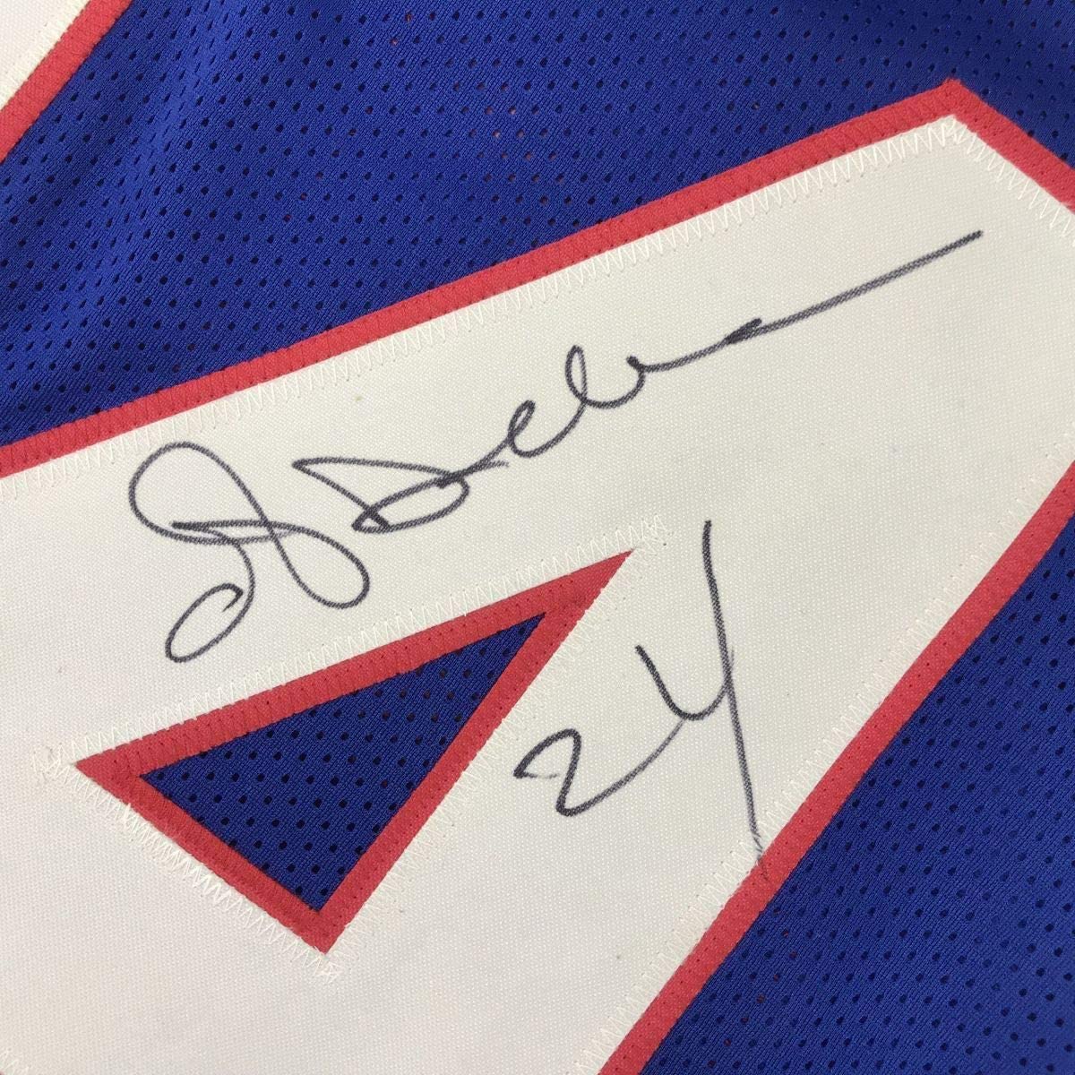 Framed Autographed/Signed Ottis Anderson 33x42 New York Blue Football Jersey JSA COA