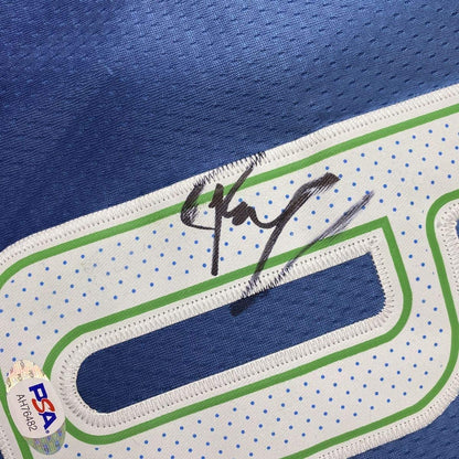 Framed Autographed/Signed Kristaps Porzingis 33x42 Dallas Blue Basketball Jersey PSA/DNA COA