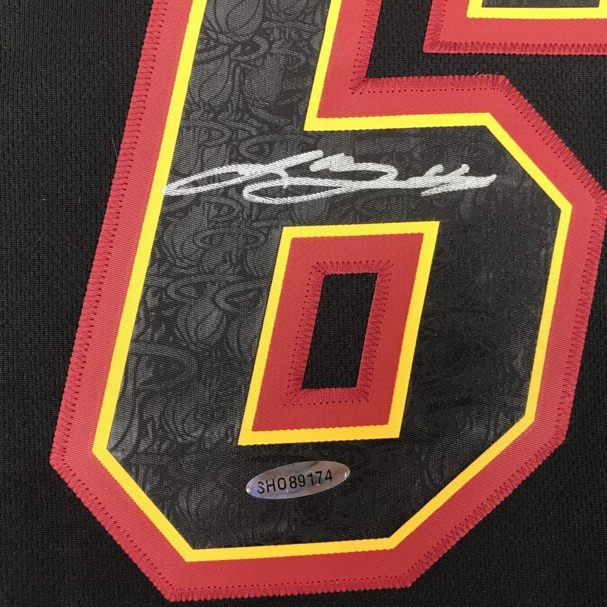 Framed Autographed/Signed LeBron James 33x42 Miami Heat Black Limited Edition Basketball Jersey Upper Deck UDA COA