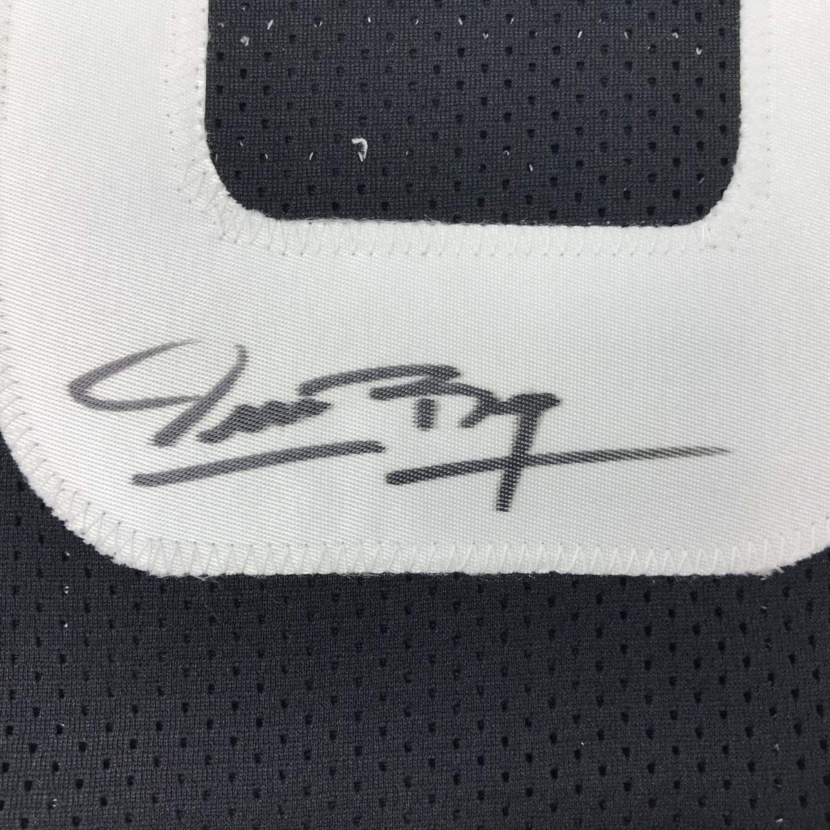 Framed Autographed/Signed Muggsy Bogues 33x42 Alien Space Jam Monstars Black Basketball Jersey PSA/DNA COA