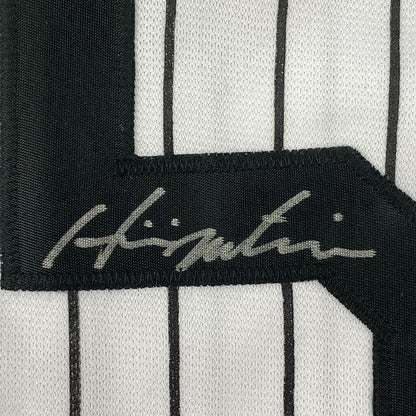 Framed Autographed/Signed Hideki Matsui 33x42 New York Pinstripe Baseball Jersey JSA COA