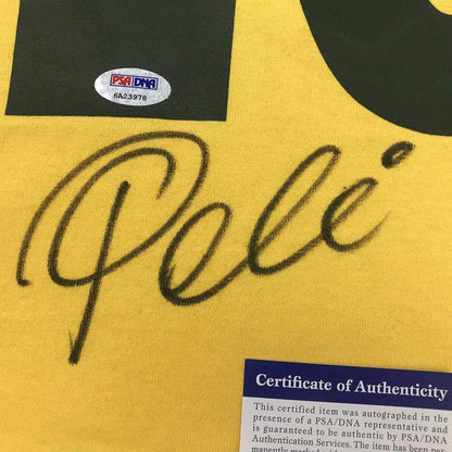 Framed Autographed/Signed Pele 33x42 Brazil Yellow Soccer Jersey PSA/DNA COA