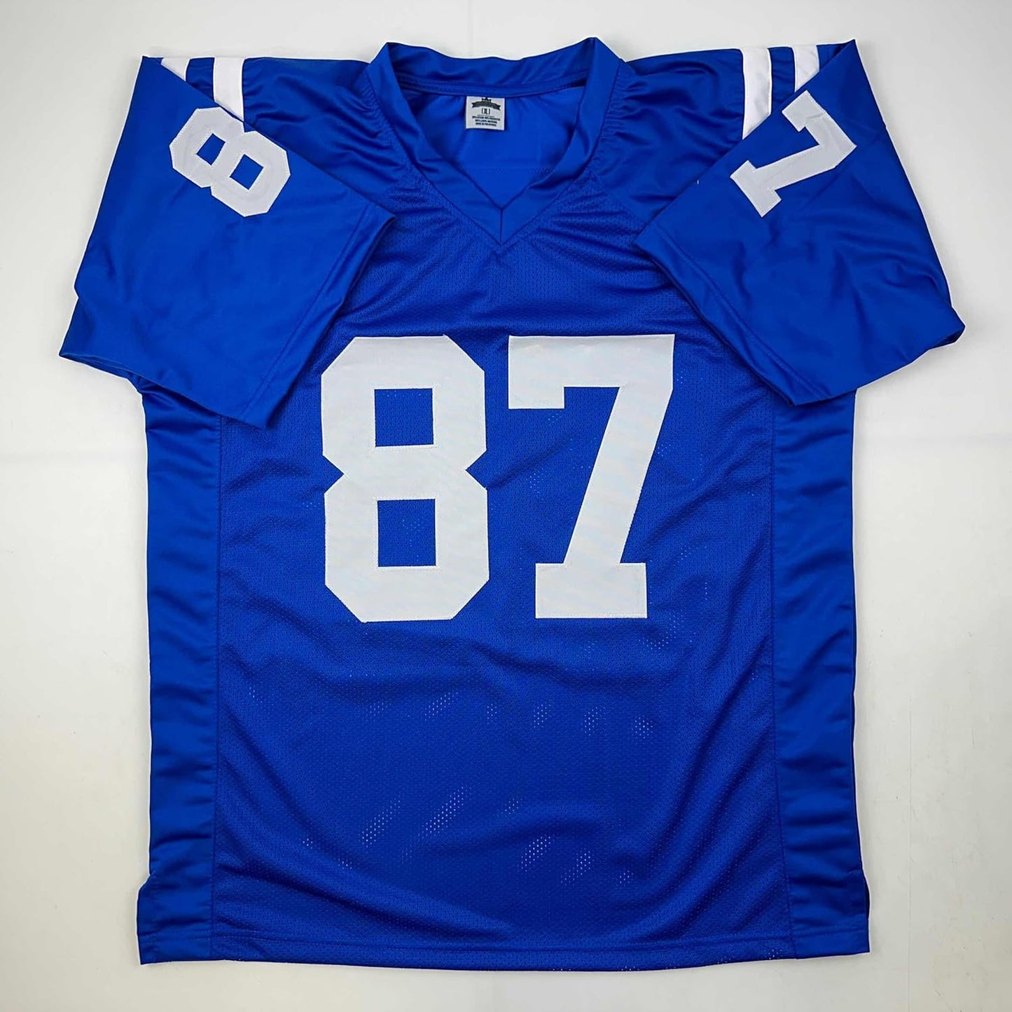 Facsimile Autographed Reggie Wayne Indianapolis Blue Reprint Laser Auto Football Jersey Size Men's XL