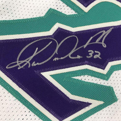 Framed Autographed/Signed Karl Malone 33x42 Utah White Basketball Jersey JSA COA