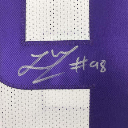 Framed Autographed/Signed Linval Joseph 33x42 Minnesota White Football Jersey JSA COA