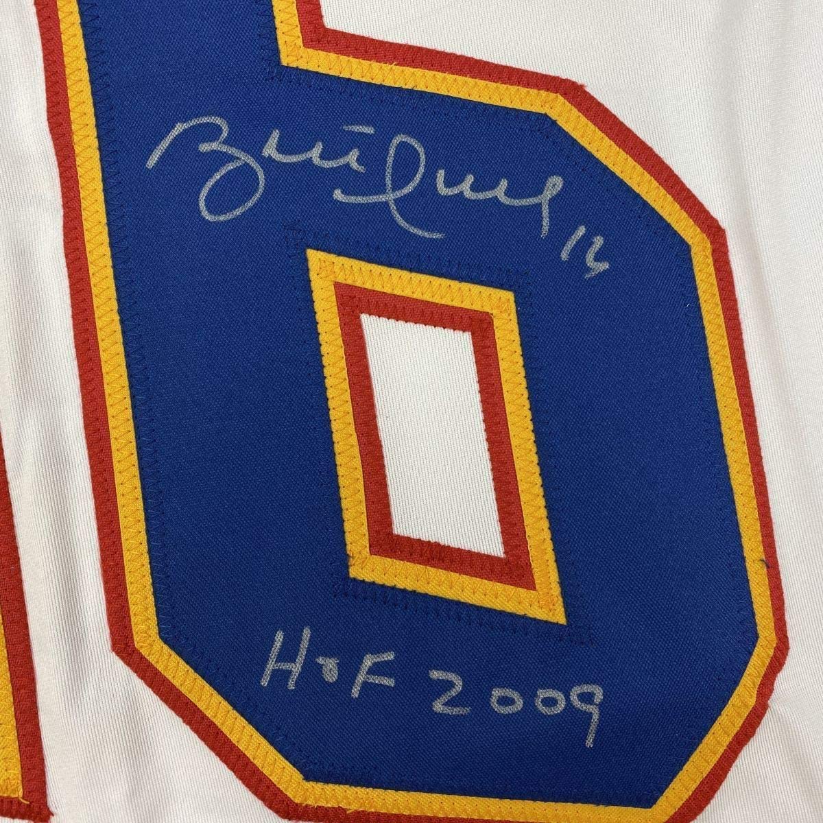 Framed Autographed/Signed Brett Hull HOF 2009 33x42 St. Louis Retro White Hockey Jersey JSA COA