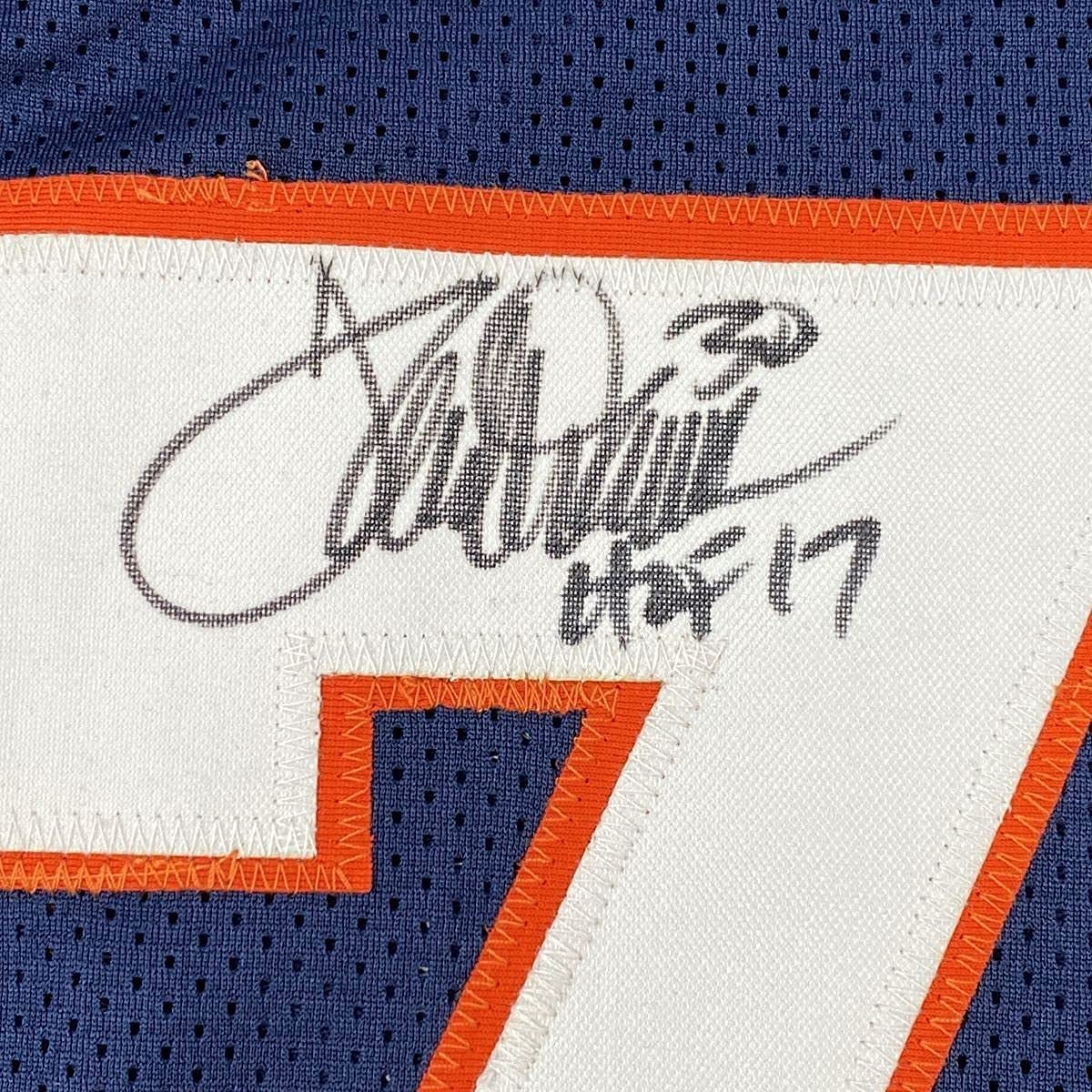 Framed Autographed/Signed Terrell Davis HOF 17 33x42 Denver Blue Football Jersey JSA COA
