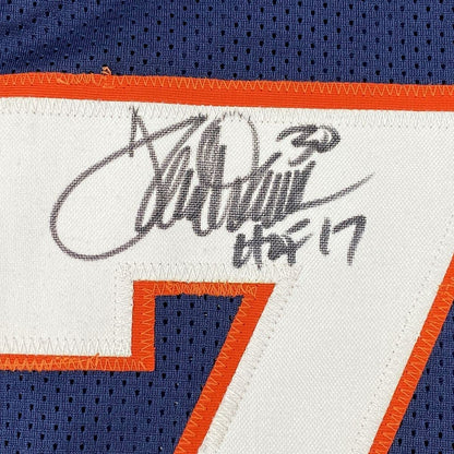 Framed Autographed/Signed Terrell Davis HOF 17 33x42 Denver Blue Football Jersey JSA COA