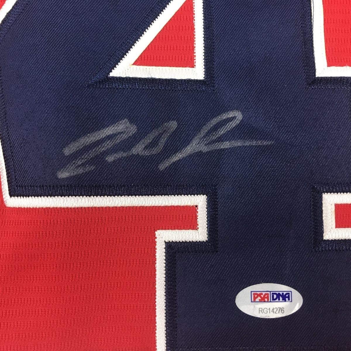 Framed Autographed/Signed Ronald Acuna Jr. 33x42 Atlanta Red Baseball Jersey PSA/DNA COA