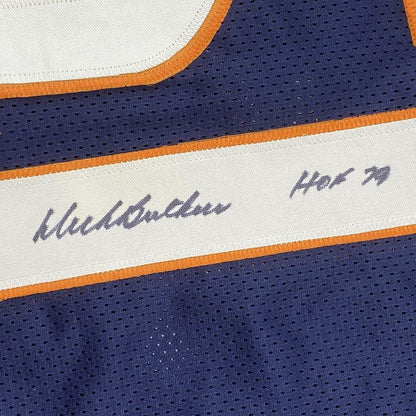Framed Autographed/Signed Dick Butkus HOF 79 33x42 Chicago Blue Football Jersey JSA COA