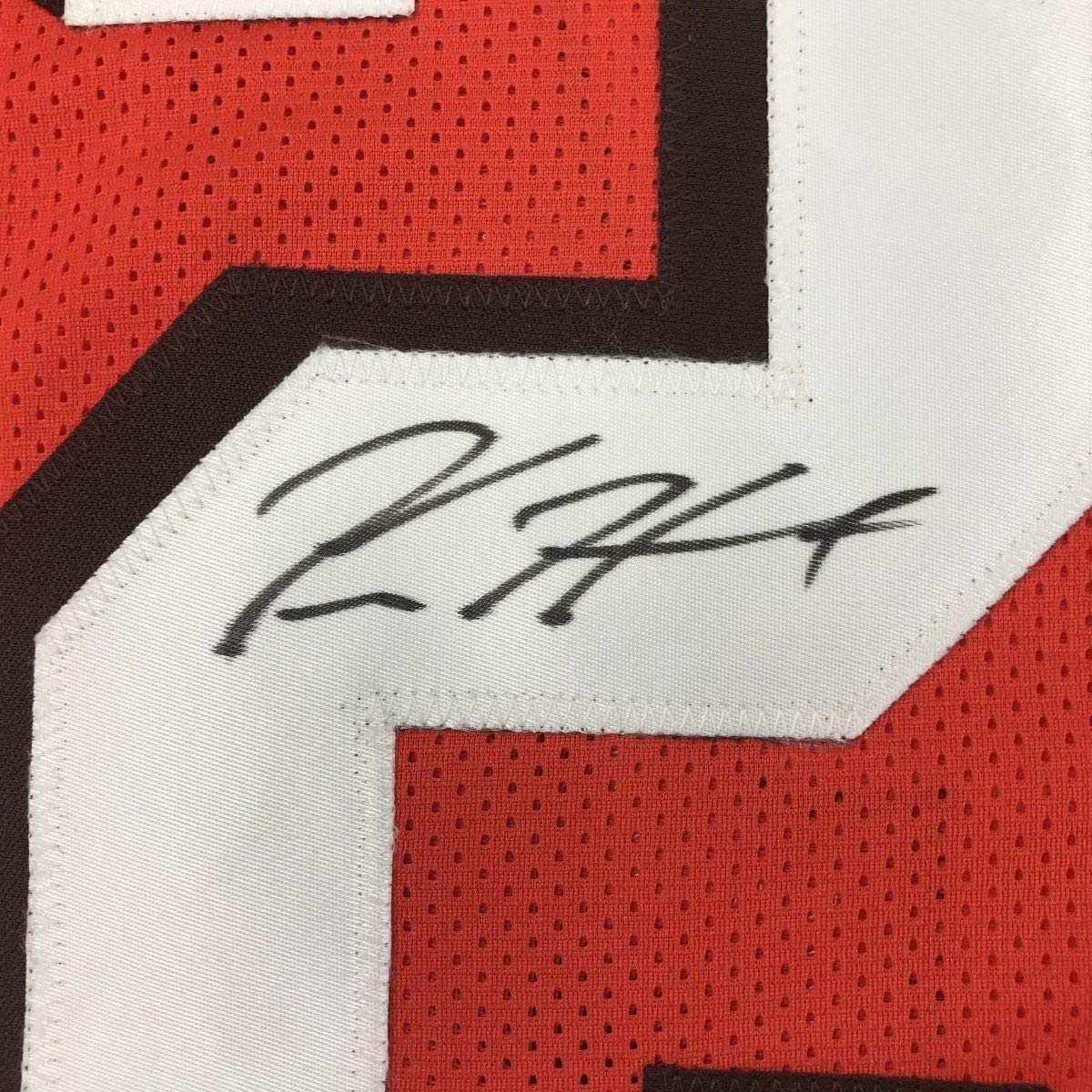 Framed Autographed/Signed Kareem Hunt 33x42 Cleveland Orange Football Jersey JSA COA
