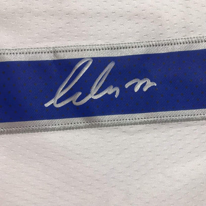 Framed Autographed/Signed Luka Doncic 33x42 Dallas White Basketball Jersey PSA/DNA COA