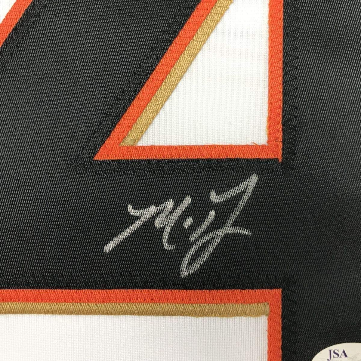 Framed Autographed/Signed Madison Bumgarner 33x42 San Francisco White Baseball Jersey JSA COA
