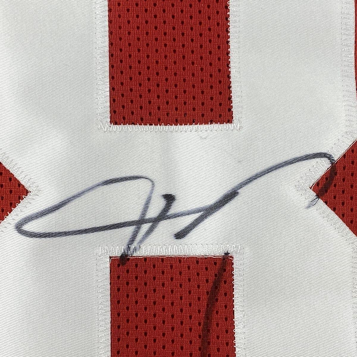 Framed Autographed/Signed Vernon Davis 33x42 San Francisco Red Football Jersey Beckett BAS COA