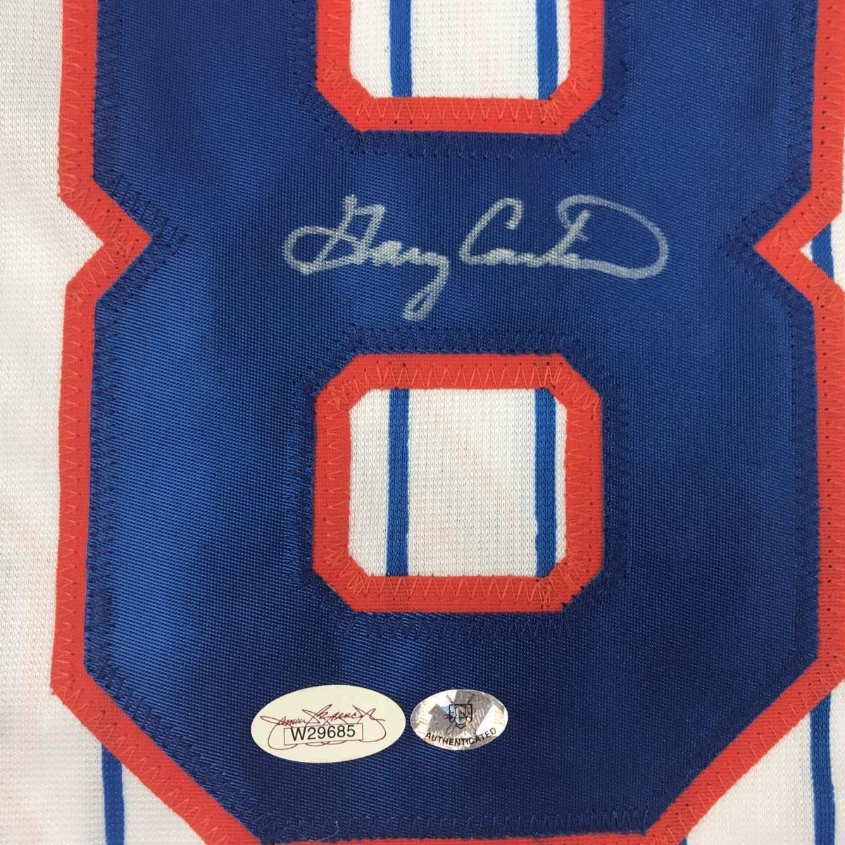 Framed Autographed/Signed Gary Carter 33x42 New York Pinstripe Baseball Jersey JSA COA