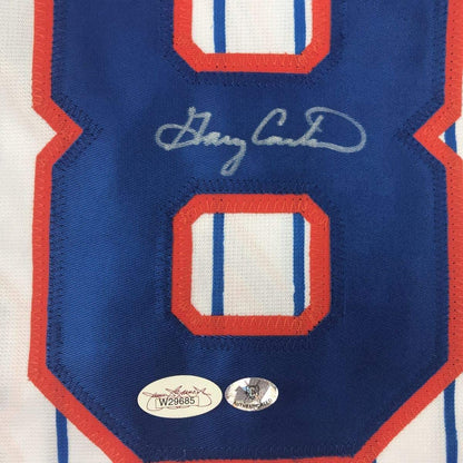 Framed Autographed/Signed Gary Carter 33x42 New York Pinstripe Baseball Jersey JSA COA