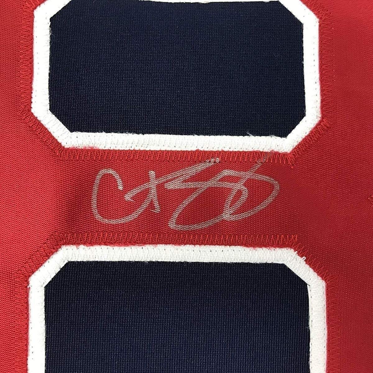 Framed Autographed/Signed Curt Schilling 33x42 Boston Blue Baseball Jersey JSA COA
