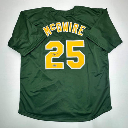Facsimile Autographed Mark McGwire Oakland Green Reprint Laser Auto Baseball Jersey Size Men's XL