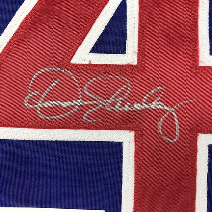 Framed Autographed/Signed Dennis Eckersley 33x42 Chicago Blue Baseball Jersey JSA COA