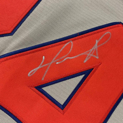Framed Autographed/Signed David Ortiz 33x42 Boston Grey Baseball Jersey Beckett BAS COA