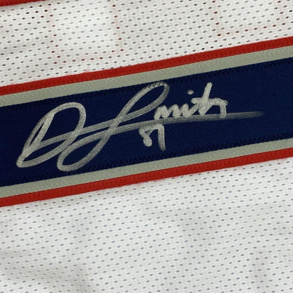 Framed Autographed/Signed Jonnu Smith 33x42 New England White Football Jersey Beckett BAS COA