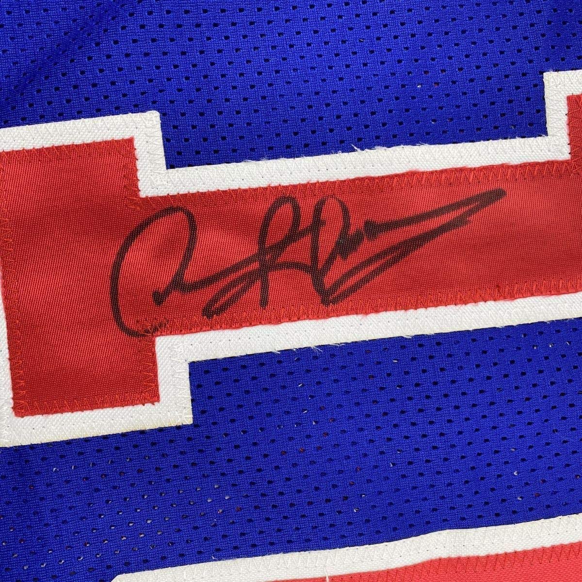 Framed Autographed/Signed Dennis Rodman 33x42 Detroit Blue Basketball Jersey PSA/DNA COA