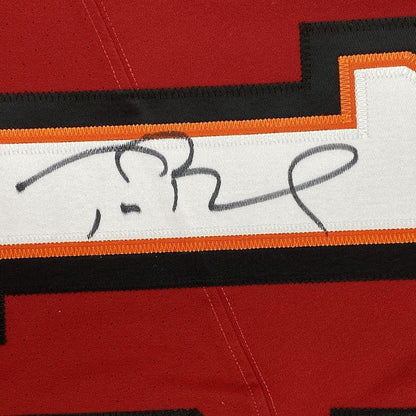 Framed Autographed/Signed Tom Brady 33x42 Tampa Bay Buccaneers Red Authentic Nike Elite Football Jersey Fanatics COA