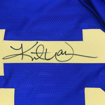 Framed Autographed/Signed Kurt Warner 33x42 St. Louis Blue Football Jersey JSA COA
