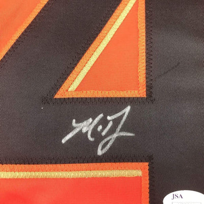 Framed Autographed/Signed Madison Bumgarner 33x42 San Francisco Orange Baseball Jersey JSA COA
