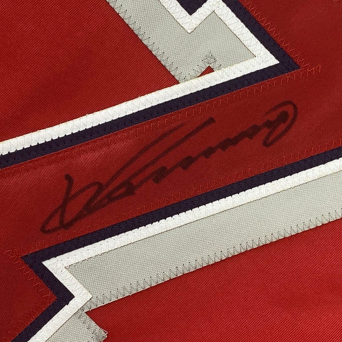 Framed Autographed/Signed Vladimir Vlad Guerrero 33x42 Los Angeles LA Anaheim Red Baseball Jersey JSA COA