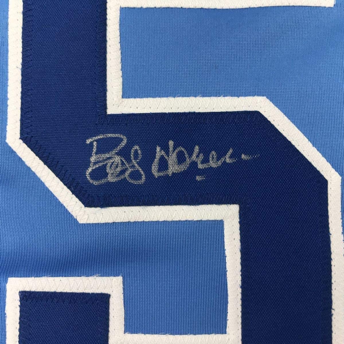Framed Autographed/Signed Bob Horner 33x42 Atlanta Light Blue Baseball Jersey JSA COA