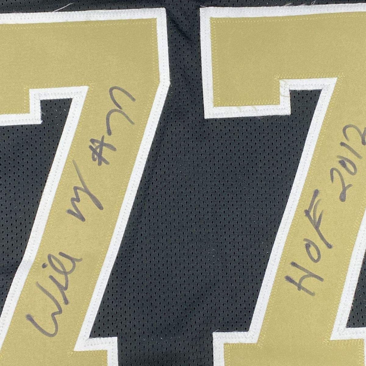 Framed Autographed/Signed Willie Roaf 33x42 New Orleans Black Football Jersey JSA COA